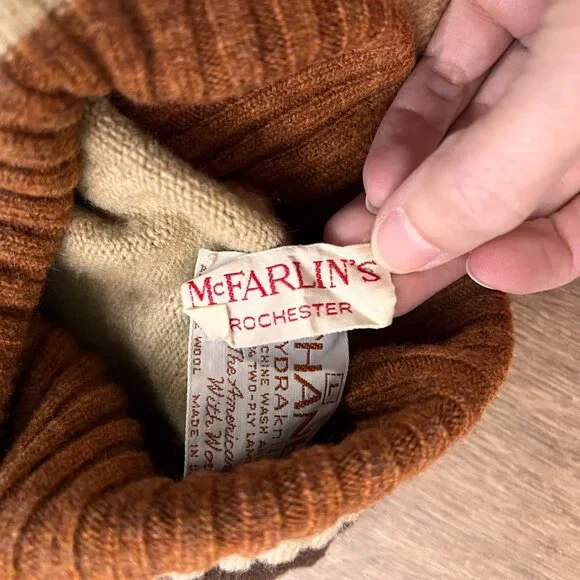 Vintage Thane 70s Brown Stripe Turtleneck Sweater 100% Lambswool Sz L - Picture 9 of 10